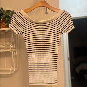 Ann Taylor Black and Cream Ribbed Top